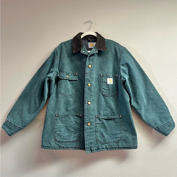 Vintage Men’s Carhartt Chore Coat C02 Moss Green Blanket Lined Made in USA Sz M - Picture 5 of 14